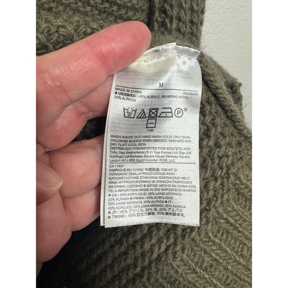 Banana Republic Sz M Chunky Mixed Stitch Turtleneck Sweater Tigers Eye Green - Picture 11 of 12